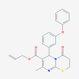 molecular formula C24H22N2O4S B11602712 prop-2-en-1-yl 8-methyl-4-oxo-6-(3-phenoxyphenyl)-3,4-dihydro-2H,6H-pyrimido[2,1-b][1,3]thiazine-7-carboxylate 