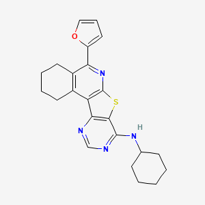 molecular formula C23H24N4OS B11602745 N-cyclohexyl-8-(furan-2-yl)-11-thia-9,14,16-triazatetracyclo[8.7.0.02,7.012,17]heptadeca-1,7,9,12,14,16-hexaen-13-amine 