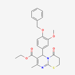molecular formula C25H26N2O5S B11602760 ethyl 6-[4-(benzyloxy)-3-methoxyphenyl]-8-methyl-4-oxo-3,4-dihydro-2H,6H-pyrimido[2,1-b][1,3]thiazine-7-carboxylate 
