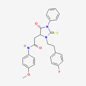 molecular formula C26H24FN3O3S B11602849 2-{3-[2-(4-Fluorophenyl)ethyl]-5-oxo-1-phenyl-2-sulfanylideneimidazolidin-4-YL}-N-(4-methoxyphenyl)acetamide 