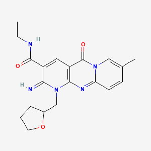 molecular formula C20H23N5O3 B11602908 N-ethyl-6-imino-13-methyl-2-oxo-7-(oxolan-2-ylmethyl)-1,7,9-triazatricyclo[8.4.0.03,8]tetradeca-3(8),4,9,11,13-pentaene-5-carboxamide 