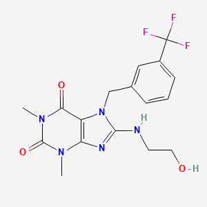 molecular formula C17H18F3N5O3 B11602945 8-[(2-hydroxyethyl)amino]-1,3-dimethyl-7-[3-(trifluoromethyl)benzyl]-3,7-dihydro-1H-purine-2,6-dione 