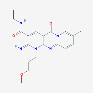 molecular formula C19H23N5O3 B11602952 N-ethyl-6-imino-7-(3-methoxypropyl)-13-methyl-2-oxo-1,7,9-triazatricyclo[8.4.0.0^{3,8}]tetradeca-3(8),4,9,11,13-pentaene-5-carboxamide 