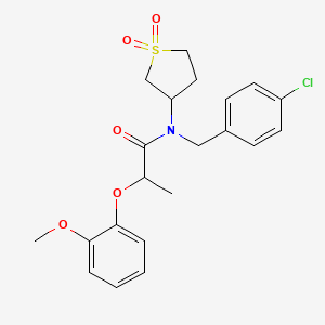 molecular formula C21H24ClNO5S B11602964 N-(4-chlorobenzyl)-N-(1,1-dioxidotetrahydrothiophen-3-yl)-2-(2-methoxyphenoxy)propanamide 