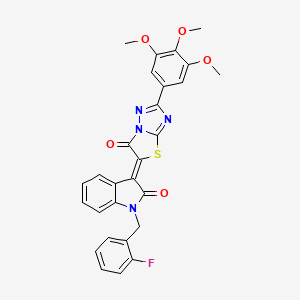 molecular formula C28H21FN4O5S B11603094 (3Z)-1-(2-fluorobenzyl)-3-[6-oxo-2-(3,4,5-trimethoxyphenyl)[1,3]thiazolo[3,2-b][1,2,4]triazol-5(6H)-ylidene]-1,3-dihydro-2H-indol-2-one 