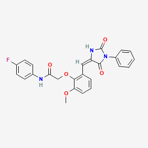 molecular formula C25H20FN3O5 B11603096 2-{2-[(E)-(2,5-dioxo-1-phenylimidazolidin-4-ylidene)methyl]-6-methoxyphenoxy}-N-(4-fluorophenyl)acetamide 