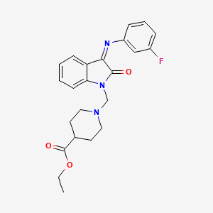 molecular formula C23H24FN3O3 B11603203 Ethyl 1-{[(3Z)-3-[(3-fluorophenyl)imino]-2-oxo-2,3-dihydro-1H-indol-1-YL]methyl}piperidine-4-carboxylate 