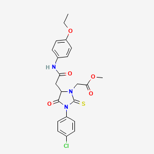 molecular formula C22H22ClN3O5S B11603379 Methyl [3-(4-chlorophenyl)-5-{2-[(4-ethoxyphenyl)amino]-2-oxoethyl}-4-oxo-2-thioxoimidazolidin-1-yl]acetate 
