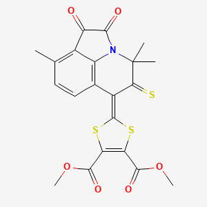 molecular formula C21H17NO6S3 B11603421 dimethyl 2-(4,4,9-trimethyl-1,2-dioxo-5-thioxo-1,2,4,5-tetrahydro-6H-pyrrolo[3,2,1-ij]quinolin-6-ylidene)-1,3-dithiole-4,5-dicarboxylate 