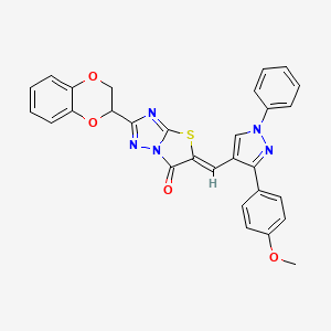 molecular formula C29H21N5O4S B11603472 (5Z)-2-(2,3-dihydro-1,4-benzodioxin-2-yl)-5-{[3-(4-methoxyphenyl)-1-phenyl-1H-pyrazol-4-yl]methylidene}[1,3]thiazolo[3,2-b][1,2,4]triazol-6(5H)-one 