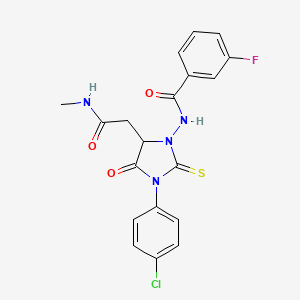 molecular formula C19H16ClFN4O3S B11603473 N-{3-(4-chlorophenyl)-5-[2-(methylamino)-2-oxoethyl]-4-oxo-2-thioxoimidazolidin-1-yl}-3-fluorobenzamide 