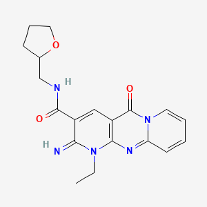 molecular formula C19H21N5O3 B11603558 7-ethyl-6-imino-2-oxo-N-(oxolan-2-ylmethyl)-1,7,9-triazatricyclo[8.4.0.03,8]tetradeca-3(8),4,9,11,13-pentaene-5-carboxamide CAS No. 510761-97-4