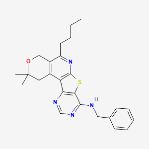 molecular formula C25H28N4OS B11603625 N-benzyl-8-butyl-4,4-dimethyl-5-oxa-11-thia-9,14,16-triazatetracyclo[8.7.0.02,7.012,17]heptadeca-1(10),2(7),8,12(17),13,15-hexaen-13-amine 