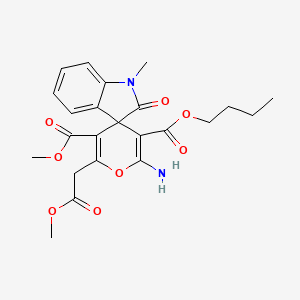 molecular formula C23H26N2O8 B11603640 3'-Butyl 5'-methyl 2'-amino-6'-(2-methoxy-2-oxoethyl)-1-methyl-2-oxo-1,2-dihydrospiro[indole-3,4'-pyran]-3',5'-dicarboxylate 
