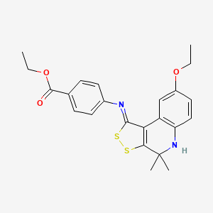molecular formula C23H24N2O3S2 B11603643 ethyl 4-{[(1Z)-8-ethoxy-4,4-dimethyl-4,5-dihydro-1H-[1,2]dithiolo[3,4-c]quinolin-1-ylidene]amino}benzoate 
