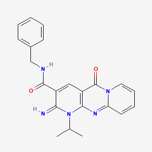 molecular formula C22H21N5O2 B11603679 N-benzyl-6-imino-2-oxo-7-propan-2-yl-1,7,9-triazatricyclo[8.4.0.03,8]tetradeca-3(8),4,9,11,13-pentaene-5-carboxamide 
