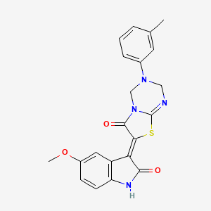 molecular formula C21H18N4O3S B11603693 (7Z)-7-(5-methoxy-2-oxo-1,2-dihydro-3H-indol-3-ylidene)-3-(3-methylphenyl)-3,4-dihydro-2H-[1,3]thiazolo[3,2-a][1,3,5]triazin-6(7H)-one 