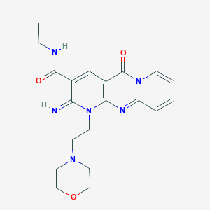 molecular formula C20H24N6O3 B11603725 N-ethyl-6-imino-7-(2-morpholin-4-ylethyl)-2-oxo-1,7,9-triazatricyclo[8.4.0.03,8]tetradeca-3(8),4,9,11,13-pentaene-5-carboxamide 