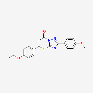 molecular formula C20H19N3O3S B11603729 5-(4-ethoxyphenyl)-2-(4-methoxyphenyl)-5,6-dihydro-7H-[1,2,4]triazolo[5,1-b][1,3]thiazin-7-one 