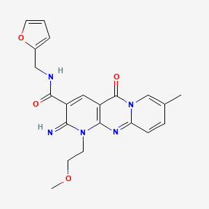 molecular formula C21H21N5O4 B11603771 N-[(furan-2-yl)methyl]-6-imino-7-(2-methoxyethyl)-13-methyl-2-oxo-1,7,9-triazatricyclo[8.4.0.0^{3,8}]tetradeca-3(8),4,9,11,13-pentaene-5-carboxamide 