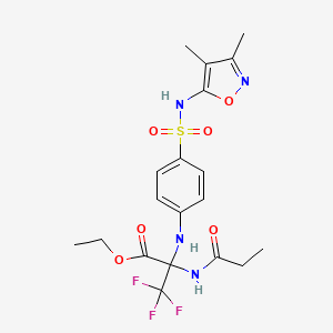 molecular formula C19H23F3N4O6S B11603815 Ethyl 2-[4-(3,4-dimethylisoxazol-5-ylsulfamoyl)anilino]-3,3,3-trifluoro-2-propionamidopropionate 