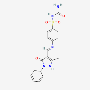 molecular formula C18H17N5O4S B11603829 N-carbamoyl-4-{[(Z)-(3-methyl-5-oxo-1-phenyl-1,5-dihydro-4H-pyrazol-4-ylidene)methyl]amino}benzenesulfonamide 