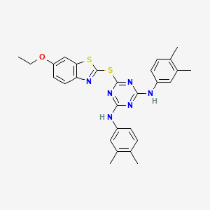 molecular formula C28H28N6OS2 B11603830 N,N'-bis(3,4-dimethylphenyl)-6-[(6-ethoxy-1,3-benzothiazol-2-yl)sulfanyl]-1,3,5-triazine-2,4-diamine 