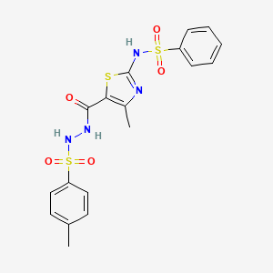 molecular formula C18H18N4O5S3 B11603834 N-[4-methyl-5-({2-[(4-methylphenyl)sulfonyl]hydrazinyl}carbonyl)-1,3-thiazol-2-yl]benzenesulfonamide 