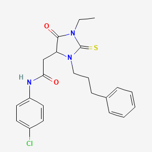 molecular formula C22H24ClN3O2S B11603931 N-(4-chlorophenyl)-2-[1-ethyl-5-oxo-3-(3-phenylpropyl)-2-sulfanylideneimidazolidin-4-yl]acetamide 
