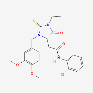 molecular formula C22H24ClN3O4S B11603974 N-(2-chlorophenyl)-2-[3-(3,4-dimethoxybenzyl)-1-ethyl-5-oxo-2-thioxoimidazolidin-4-yl]acetamide 