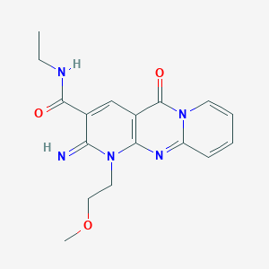 molecular formula C17H19N5O3 B11604041 N-ethyl-6-imino-7-(2-methoxyethyl)-2-oxo-1,7,9-triazatricyclo[8.4.0.03,8]tetradeca-3(8),4,9,11,13-pentaene-5-carboxamide 