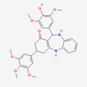 molecular formula C30H32N2O7 B11604043 11-(4-hydroxy-3,5-dimethoxyphenyl)-3-(3,4,5-trimethoxyphenyl)-2,3,4,5,10,11-hexahydro-1H-dibenzo[b,e][1,4]diazepin-1-one 