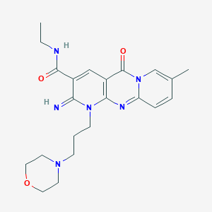 molecular formula C22H28N6O3 B11604174 N-ethyl-6-imino-13-methyl-7-[3-(morpholin-4-yl)propyl]-2-oxo-1,7,9-triazatricyclo[8.4.0.0^{3,8}]tetradeca-3(8),4,9,11,13-pentaene-5-carboxamide 