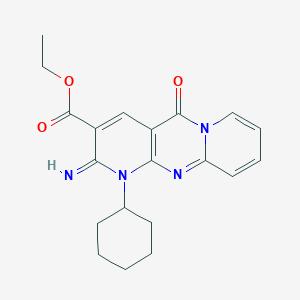 molecular formula C20H22N4O3 B11604448 ethyl 7-cyclohexyl-6-imino-2-oxo-1,7,9-triazatricyclo[8.4.0.03,8]tetradeca-3(8),4,9,11,13-pentaene-5-carboxylate 