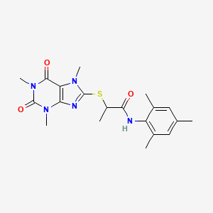 molecular formula C20H25N5O3S B11604551 2-[(1,3,7-trimethyl-2,6-dioxo-2,3,6,7-tetrahydro-1H-purin-8-yl)sulfanyl]-N-(2,4,6-trimethylphenyl)propanamide 
