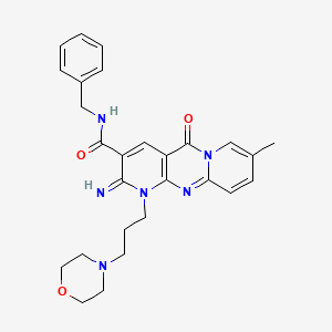 molecular formula C27H30N6O3 B11604574 N-benzyl-6-imino-13-methyl-7-(3-morpholin-4-ylpropyl)-2-oxo-1,7,9-triazatricyclo[8.4.0.03,8]tetradeca-3(8),4,9,11,13-pentaene-5-carboxamide 