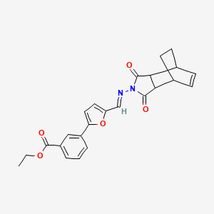 molecular formula C24H22N2O5 B11604577 ethyl 3-(5-{(E)-[(1,3-dioxo-1,3,3a,4,7,7a-hexahydro-2H-4,7-ethanoisoindol-2-yl)imino]methyl}-2-furyl)benzoate 