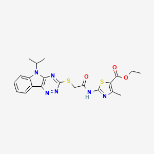 molecular formula C21H22N6O3S2 B11604615 ethyl 2-({[(5-isopropyl-5H-[1,2,4]triazino[5,6-b]indol-3-yl)thio]acetyl}amino)-4-methyl-1,3-thiazole-5-carboxylate 