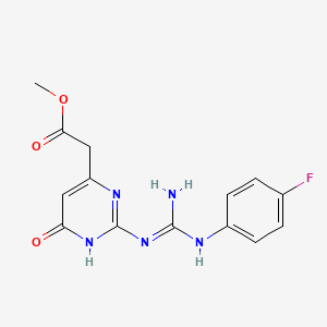 molecular formula C14H14FN5O3 B11604725 methyl {2-[N'-(4-fluorophenyl)carbamimidamido]-6-oxo-1,6-dihydropyrimidin-4-yl}acetate 