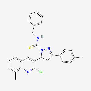 molecular formula C28H25ClN4S B11605001 N-benzyl-5-(2-chloro-8-methylquinolin-3-yl)-3-(4-methylphenyl)-4,5-dihydro-1H-pyrazole-1-carbothioamide 