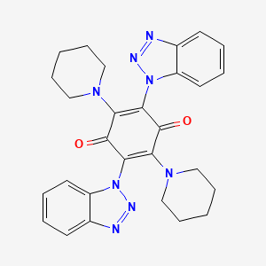 molecular formula C28H28N8O2 B11605037 2,5-bis(1H-benzotriazol-1-yl)-3,6-di(piperidin-1-yl)cyclohexa-2,5-diene-1,4-dione 
