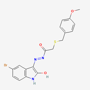 molecular formula C18H16BrN3O3S B11605054 N'-[(3Z)-5-bromo-2-oxo-1,2-dihydro-3H-indol-3-ylidene]-2-[(4-methoxybenzyl)sulfanyl]acetohydrazide 