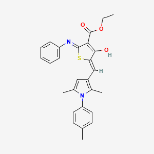 molecular formula C27H26N2O3S B11605101 ethyl (5Z)-5-{[2,5-dimethyl-1-(4-methylphenyl)-1H-pyrrol-3-yl]methylidene}-4-oxo-2-(phenylamino)-4,5-dihydrothiophene-3-carboxylate 