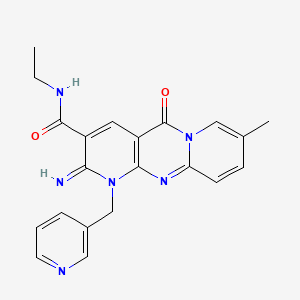molecular formula C21H20N6O2 B11605111 N-ethyl-6-imino-13-methyl-2-oxo-7-[(pyridin-3-yl)methyl]-1,7,9-triazatricyclo[8.4.0.0^{3,8}]tetradeca-3(8),4,9,11,13-pentaene-5-carboxamide 