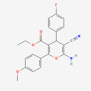 molecular formula C22H19FN2O4 B11605134 ethyl 6-amino-5-cyano-4-(4-fluorophenyl)-2-(4-methoxyphenyl)-4H-pyran-3-carboxylate 