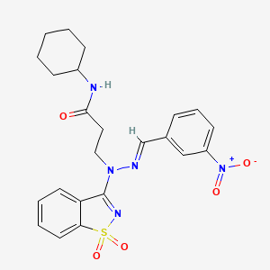 molecular formula C23H25N5O5S B11605158 N-cyclohexyl-3-[(2E)-1-(1,1-dioxido-1,2-benzisothiazol-3-yl)-2-(3-nitrobenzylidene)hydrazino]propanamide 
