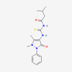 molecular formula C17H22N4O2S B11605186 N-[(1,5-dimethyl-3-oxo-2-phenyl-2,3-dihydro-1H-pyrazol-4-yl)carbamothioyl]-3-methylbutanamide 