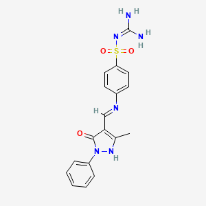 molecular formula C18H18N6O3S B11605287 N-[4-({[(4E)-3-Methyl-5-oxo-1-phenyl-4,5-dihydro-1H-pyrazol-4-ylidene]methyl}amino)benzenesulfonyl]guanidine 
