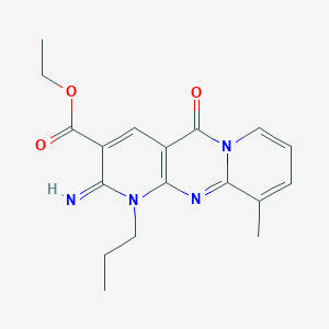 molecular formula C18H20N4O3 B11605310 ethyl 6-imino-11-methyl-2-oxo-7-propyl-1,7,9-triazatricyclo[8.4.0.03,8]tetradeca-3(8),4,9,11,13-pentaene-5-carboxylate CAS No. 500147-68-2