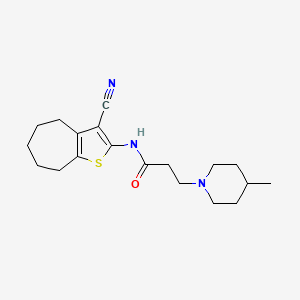 molecular formula C19H27N3OS B11605526 N-(3-cyano-5,6,7,8-tetrahydro-4H-cyclohepta[b]thiophen-2-yl)-3-(4-methylpiperidin-1-yl)propanamide 
